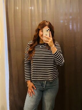 GAP Black & White Striped Long-Sleeve Top